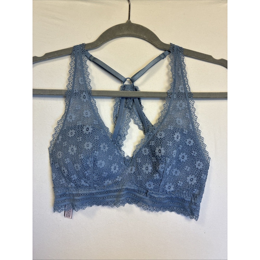 Victorias Secret Racer Back Lace Bralette XS Blue Adjustable Straps Pullover